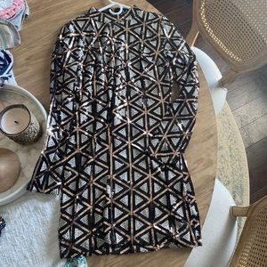 Lulu’s black, rose gold and cream sequin dress size XL above the knee length.